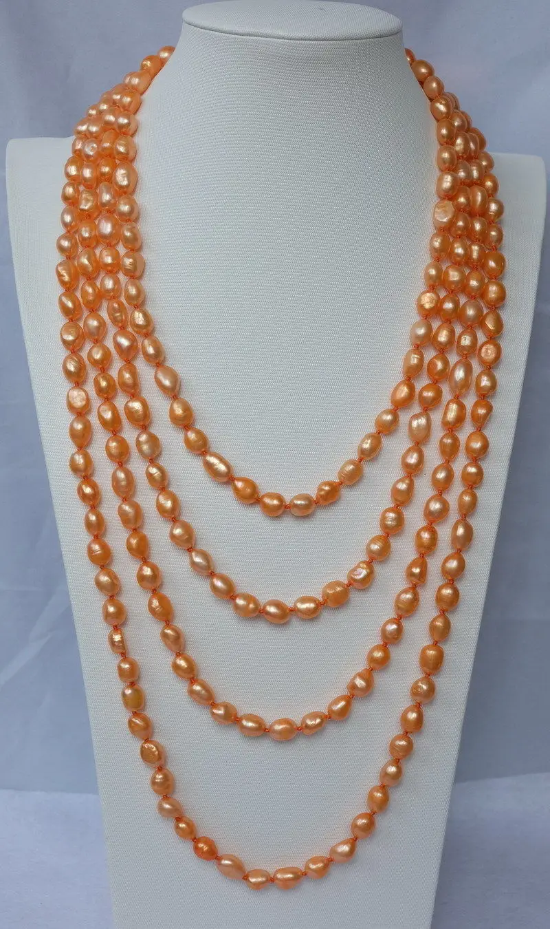 

FREE shipping>>>>>N1504229 100'' Orange baroque FW pearls necklace 6.07 6.8