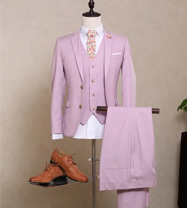 NA06 розовый мужской костюм шерсть свадебный смокинг индивидуальный формальный жених свадьба костюм(пальто+ брюки+ жилет) NA06 мужские тонкие костюмы - Цвет: Pic Color