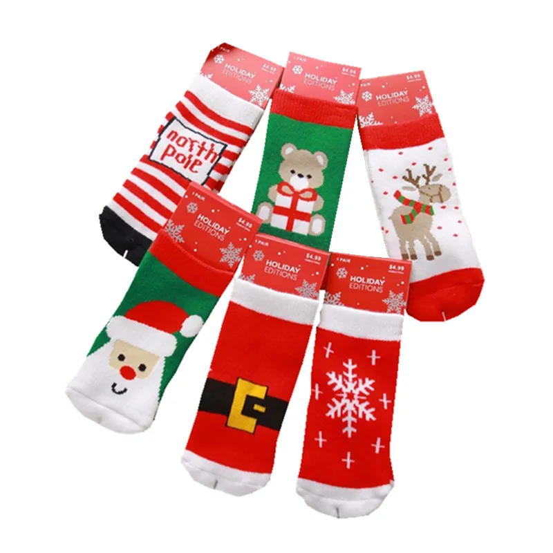 От 1 до 10 лет хлопковые носки с милым рождественским дизайном для мальчиков и девочек противоскользящие Рождественские Носки с рисунком для малышей 6 стилей