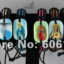 24 шт./лот MIX Святой икона святые Иисус Ангел Девы Марии Браслеты кожаный браслет ID религиозное Ювелирное Украшение