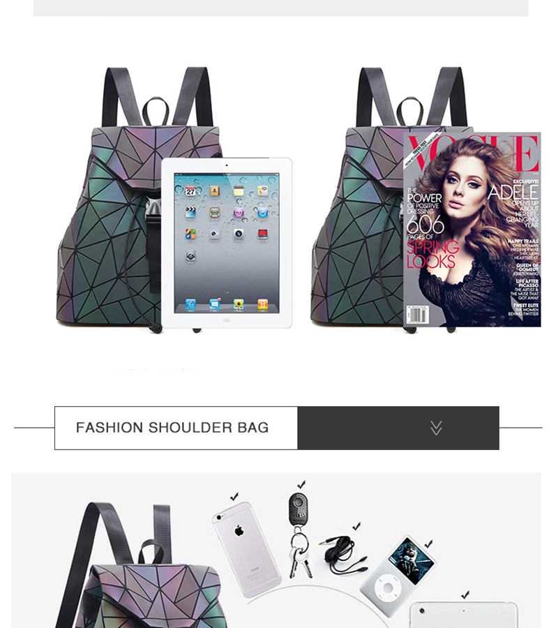 Women Laser Luminous Backpack School Hologram Geometric Fold Student School Bags For Teenage Girls holographic sac a dos (11)