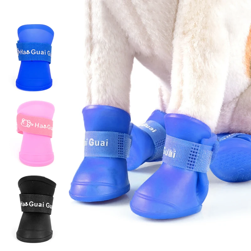 4pcs/Set Dogs Shoes Candy Colors Rubber Waterproof Soft Pet Rain Boots For Puppy Cats S/M/L images - 6