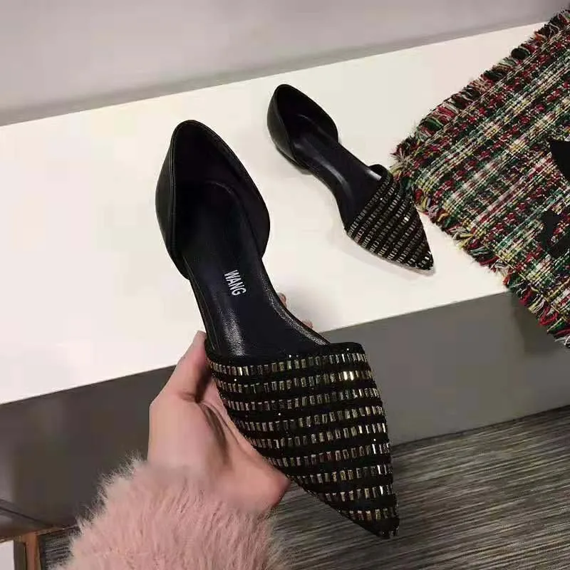 

Woman luxury brand designer 2019 spring and summer 2 wear real leather rhinestone flat bottom comfortable wild women's sandals