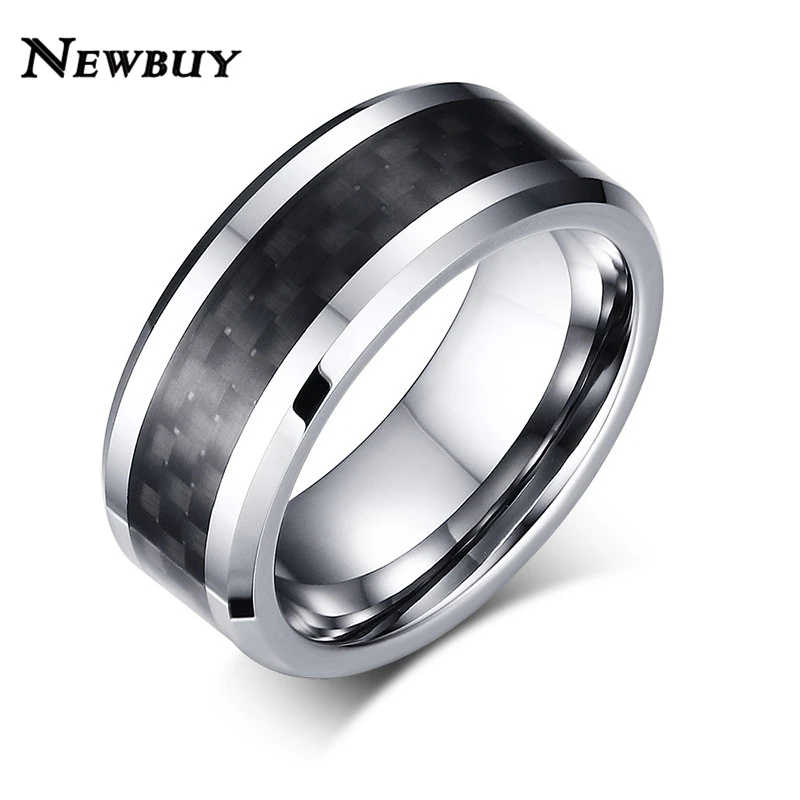 

NEWBUY Brand Tungsten Carbide Ring For Men Middle Carbon Fiber Fashion Mens Accessories Fine Men Wedding Jewelry