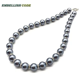 

Iron grey tahiti color 12mm sea Shell Pearls mother necklace perfect round like ball shape Crystal beads classic style For women