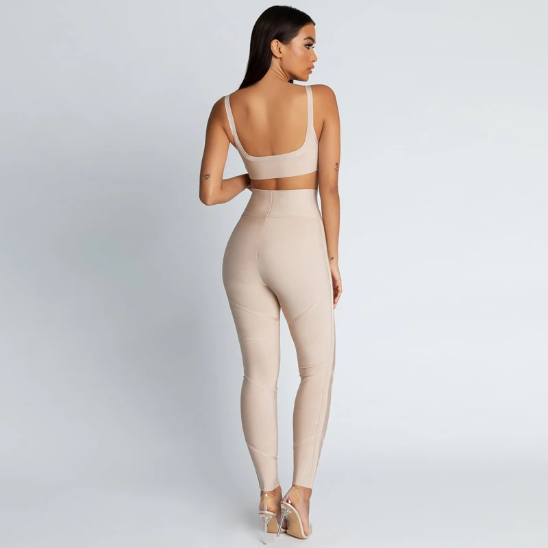 2019 New Pink Khaki Bodycon Bandage Jumpsuit Sleeveless Summer Party Two Piece Set Jumpsuits Outfit Casual Clothing Dropshipping