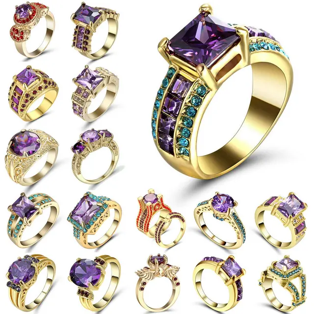 Elegant Purple Gold Filled colour CZ Ring Unique Design Vintage Party Wedding Ri Elegant Purple Gold Filled colour CZ Ring Unique Design Vintage Party Wedding Ri