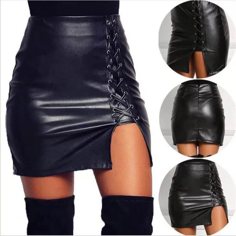 

PU Leather Skirts 2019 Spring Summer Womens Side Split Pencil Skirts Vintage Bodycon Mini Skirt Plus Size Faldas Mujer K42303
