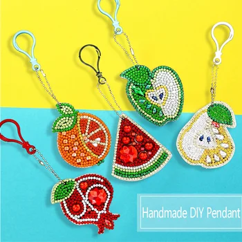

5 Pcs 5D DIY Diamond Painting Cartoon Fruit Full Drill Diamond Embroidery Mosaic Diamond Painting keychain Pendant