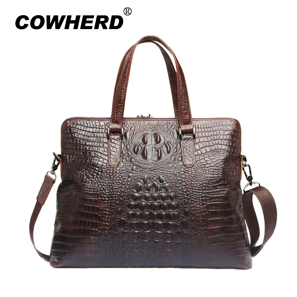 

COWHERD Crocodile Briefcase Men's Business Package Cowhide Genuine Leather Computer Notebook Bag European And American Handbag