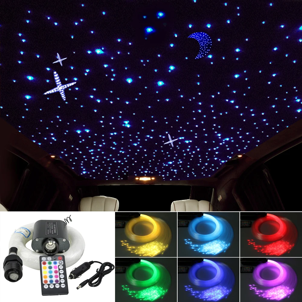 

Car use 16W RGBW Fiber Optic Star Ceiling Kit mixed 295/380/335/430pcs optical fiber 3M LED Sound Active with 28Key RF