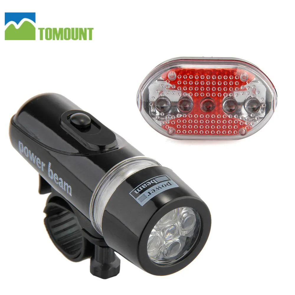 TOMOUNT Waterproof Bike Cycle 5 LEDs Head Light Lamp + Red Rear