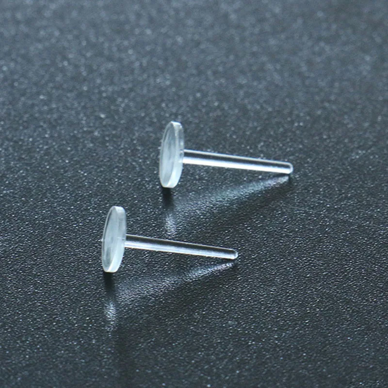 100/200set Hypoallergenic Plastic Earrings Clear Ear Base Pins Needle  Silicone Rubber Earring Blank DIY Ear Piercing Accessories