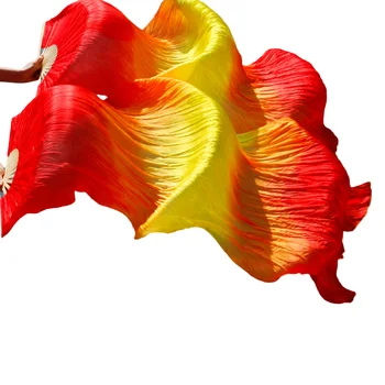 

2018 female high quality Chinese silk veils dance fans Pair of belly dancing fans cheap hot sale red+orange+yellow+orange+red