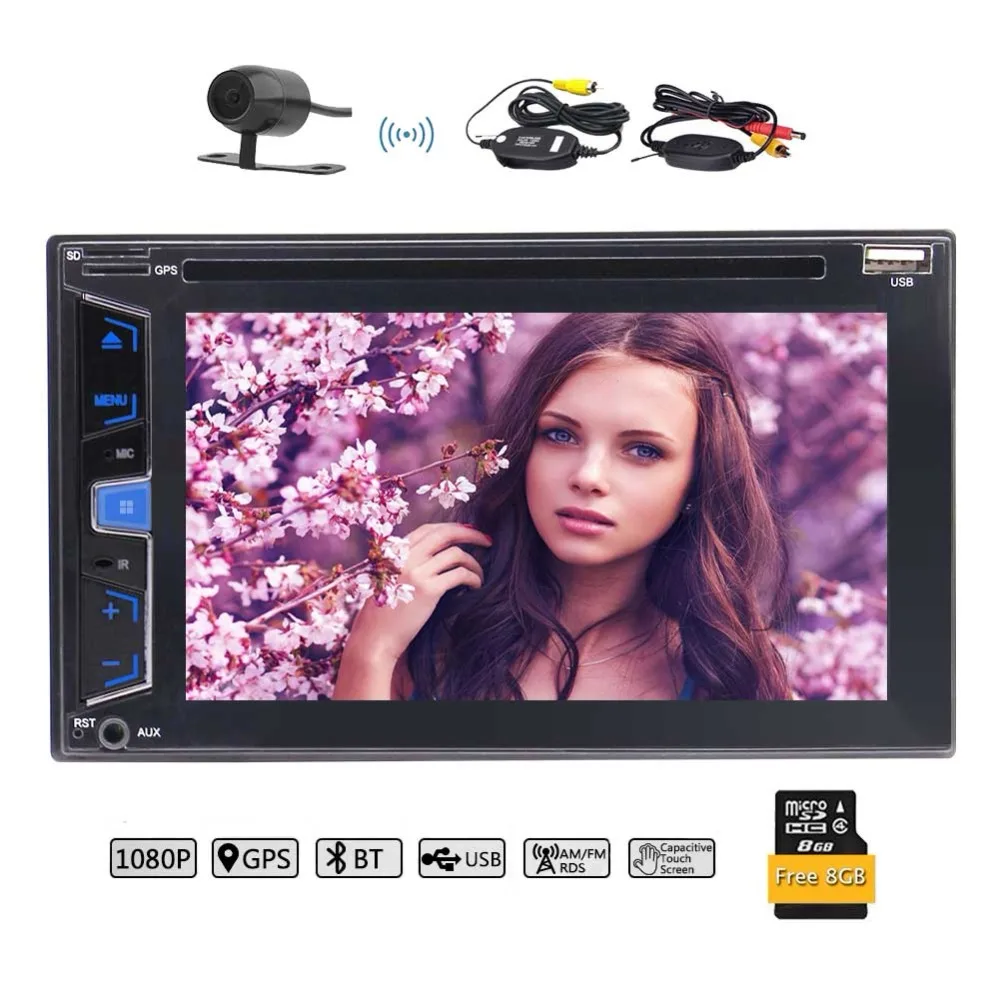2 Din Car Radio Capacitive touch Screen DVD CD Payer Stereo Bluetooth GPS Navigation MP3/MP4 FM/AM USB SD Free Rear Camera | Автомобили и