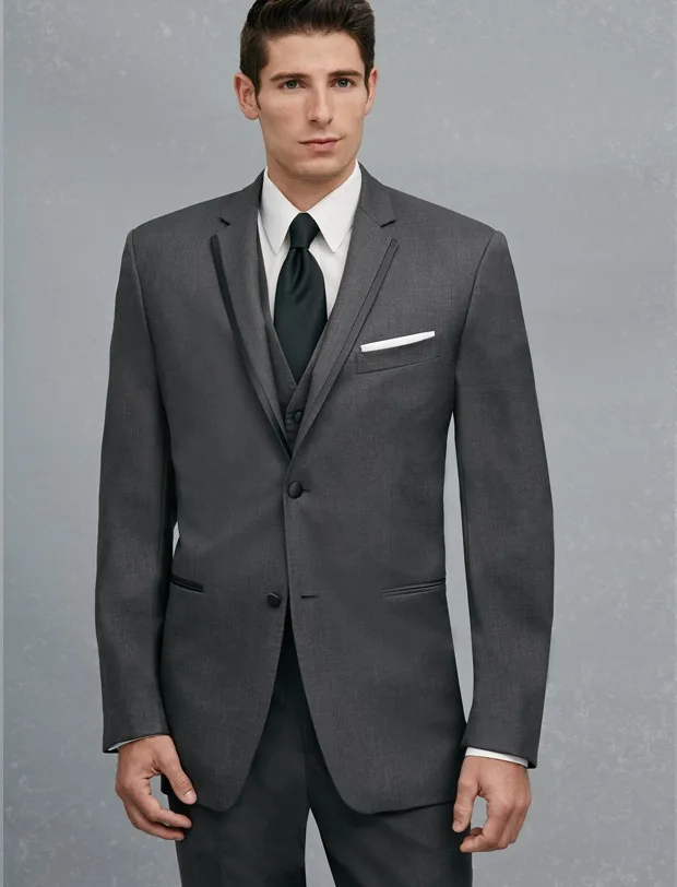 New Arrival Two Buttons Dark Grey Groom Tuxedos Groomsmen