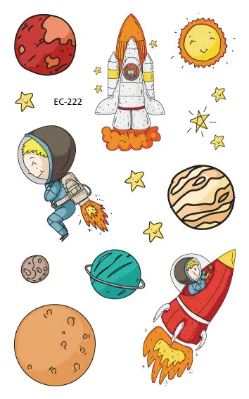Детская космическая серия, временные тату для мальчиков и девочек, Мультяшные тату-наклейки с космонавтами, переводные тату с планетой и водой - Цвет: EC-222