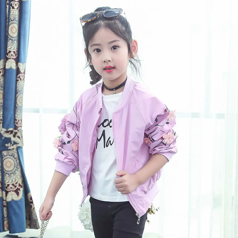 

Baby Girls Jackets Kid's Clothing O-neck Collar Flower Pattern Girls Coats Autumn Spring Children Outerwear & Coats For 3T-10Yrs