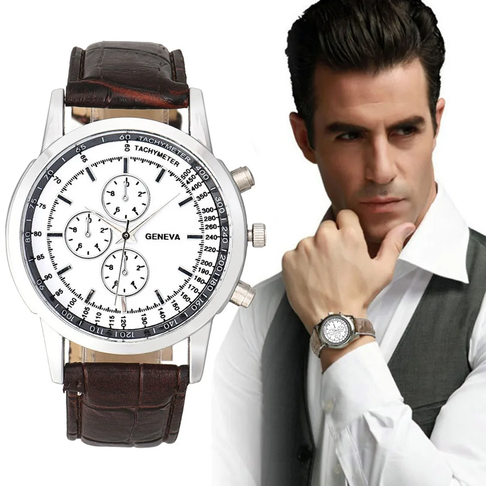 Geneva Men Business Clock Design Dial Leather Watches Band Analog