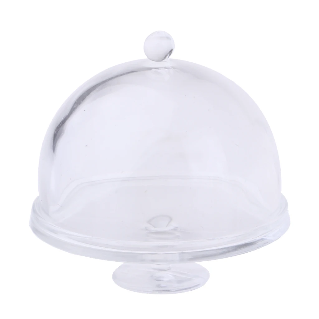 1/12 Miniature Transparent Cake Plate Stand with Lid Dollhouse West Point Tray Accs