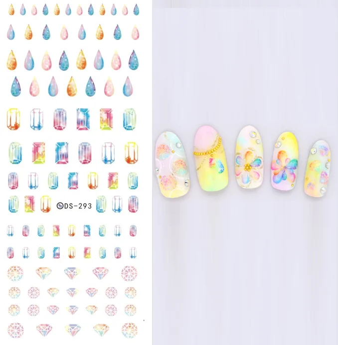 

DS293 2017 New Design Water Transfer Stickers for Nails Beauty Harajuku Color Diamonds Nail Wraps Sticker Fingernails Decals