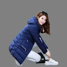 Korea 2016 Winter Latest Fashion Medium long Slim Women Coat Leisure Big yards Pure color Hooded