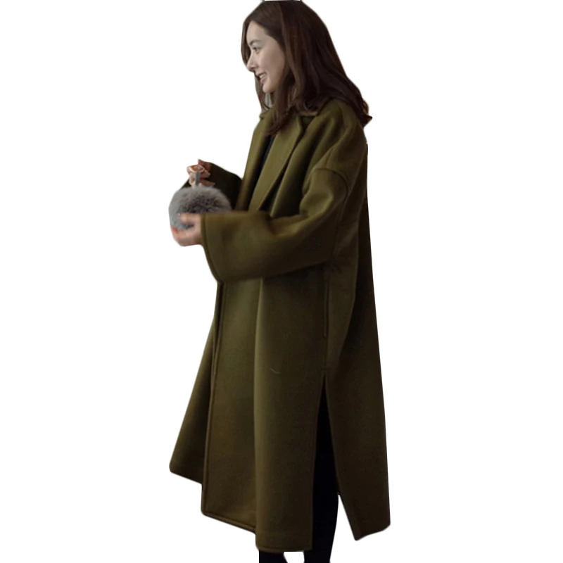 2018 Plus Size 4XL Women Winter Jacket Army Green/Black Fashion Long Coat Women Coat Female Thicked Winter Wool Coat