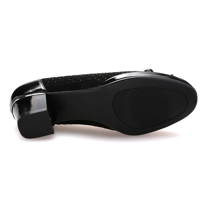 Med De Auténtico Bomba Outs Bombas Redonda Mujeres Mebi Mujer Negro Zapatos Tacones Transpirable Cuadrado Bowtie Punta Gamuza Señoras Cuero ApftxaHn