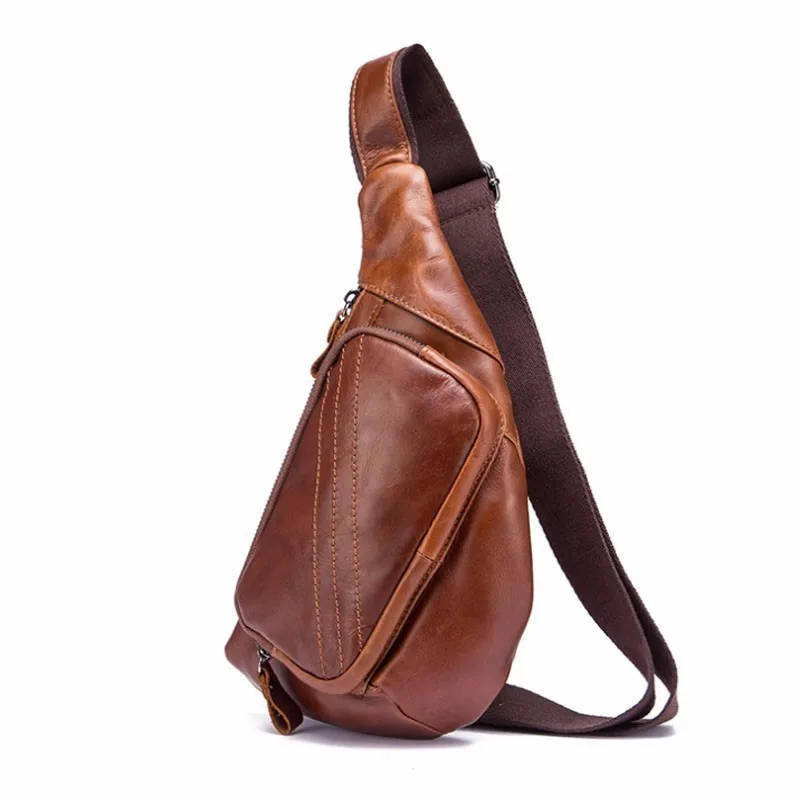 

Men's Leather Sling Chest Bag Belt Buckle Back Pack Cross Body Shoulder Messenger Unbalance Sports Pouch Travel