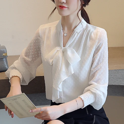 

Spring Korean Version Chiffon Women Shirt 2019 New Style Autumn Single-breasted Xxl Work Wear Female Fashion Slim Bottom Blouses