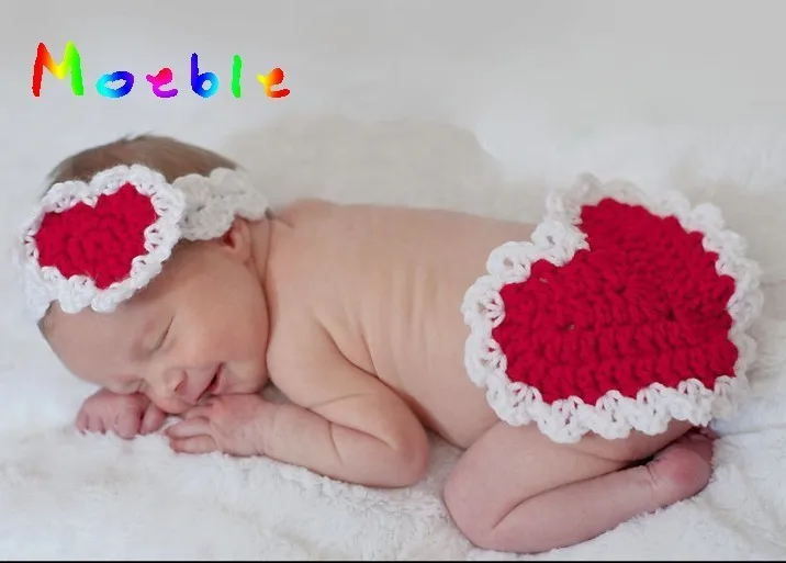 

Newborn BABY Valentine's Day Hearted Costume Knitted Heart Design Baby Headband&Butt Cover Set Crochet BABY Outfits MZS-14052