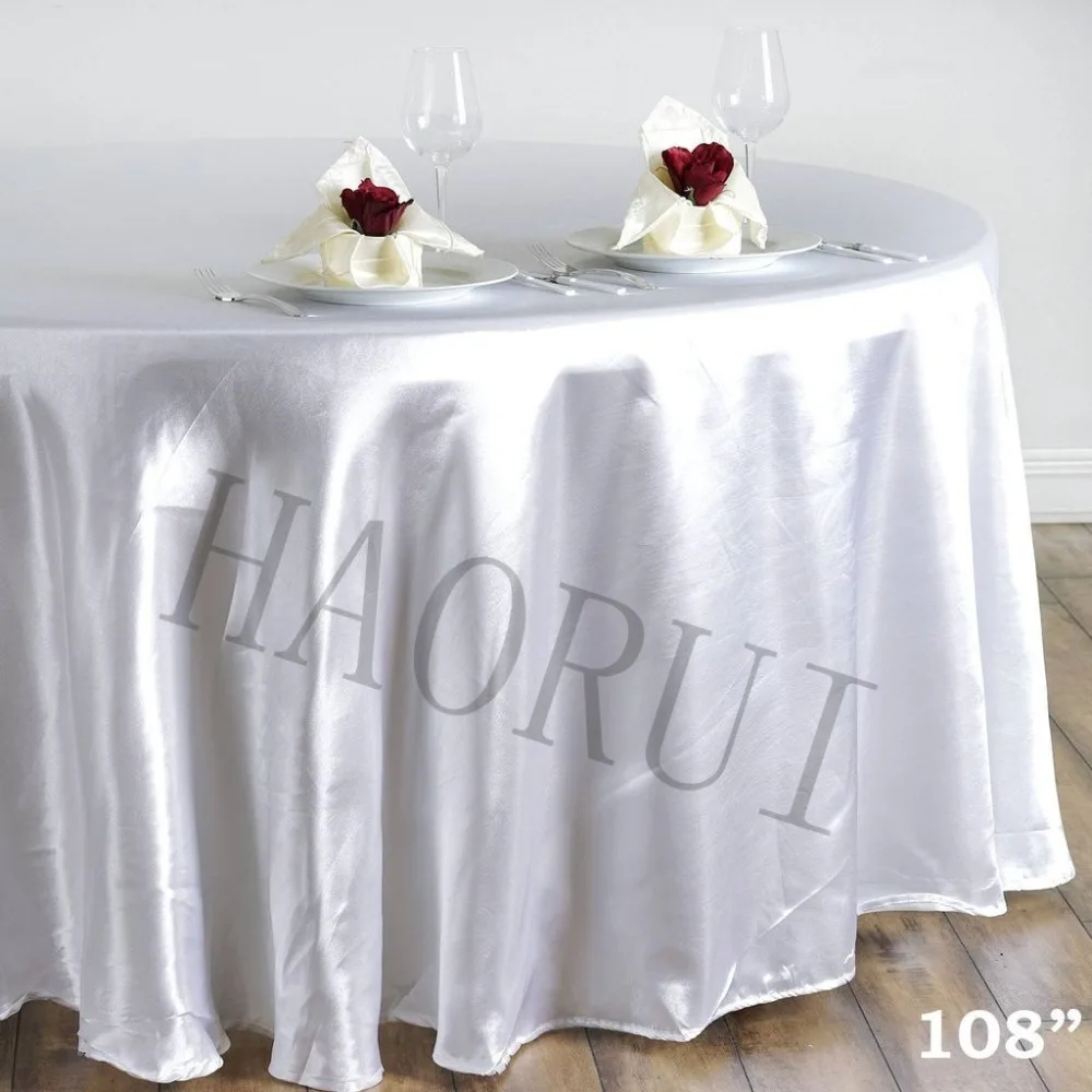 10pcs Customized 108'' White Round Dining Table Cloths Satin