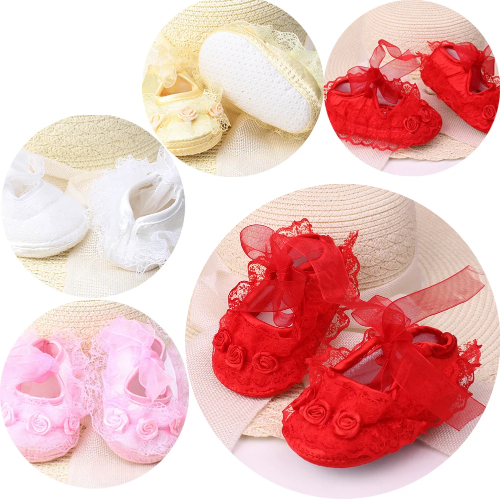 

Newborn Infant Baby Girls Shoes Lace Flower Crib Shoes Non-Slip Soft Sole Princess Baby Shoes Prewalker