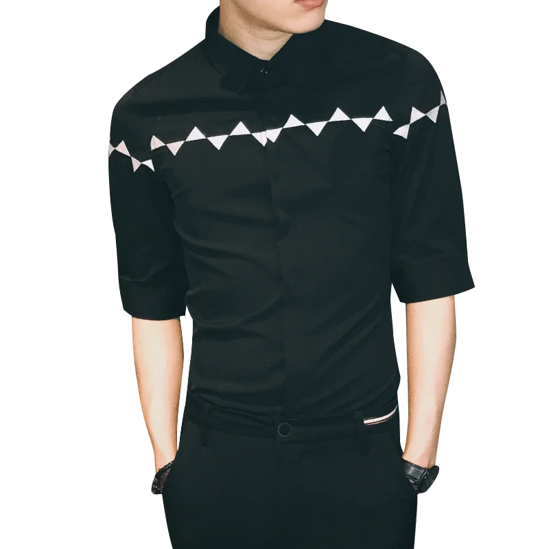 

LOLDEAL Summer Casual Short-sleeved Printing Tuxedo Shirt Men Slim Fit Shirt