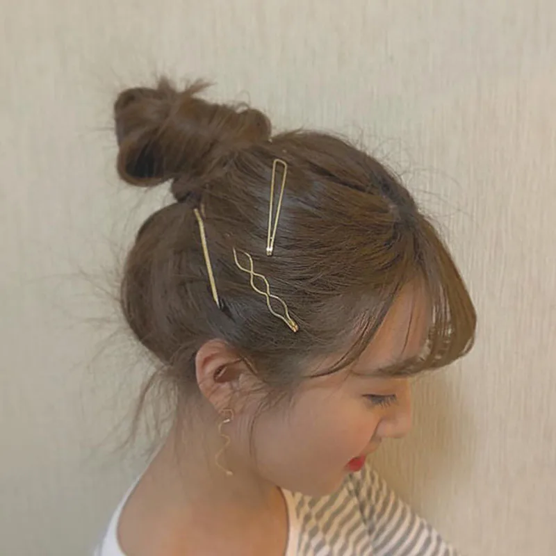 Trendy Hair clips set Girl's Wavy geometric metal hairpin set basic