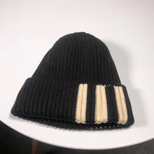 Толстая теплая зимняя шапка унисекс с тремя линиями, вязаная шапка, байковая зимняя шапка