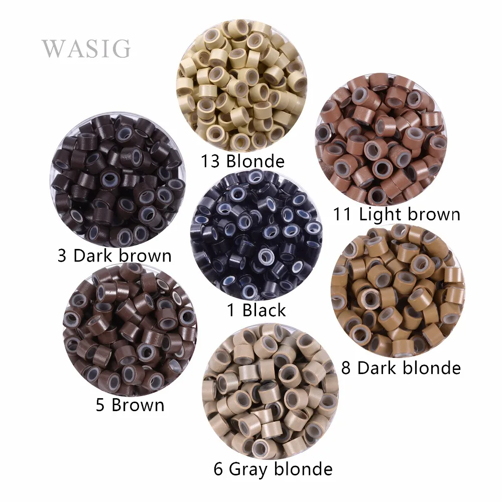 

1000 pcs 3# dark brown 4.5mm*2.5mm*3mm Silicone MicroRing/Link/Bead Hair Extensions Tools 7 Colors Optional