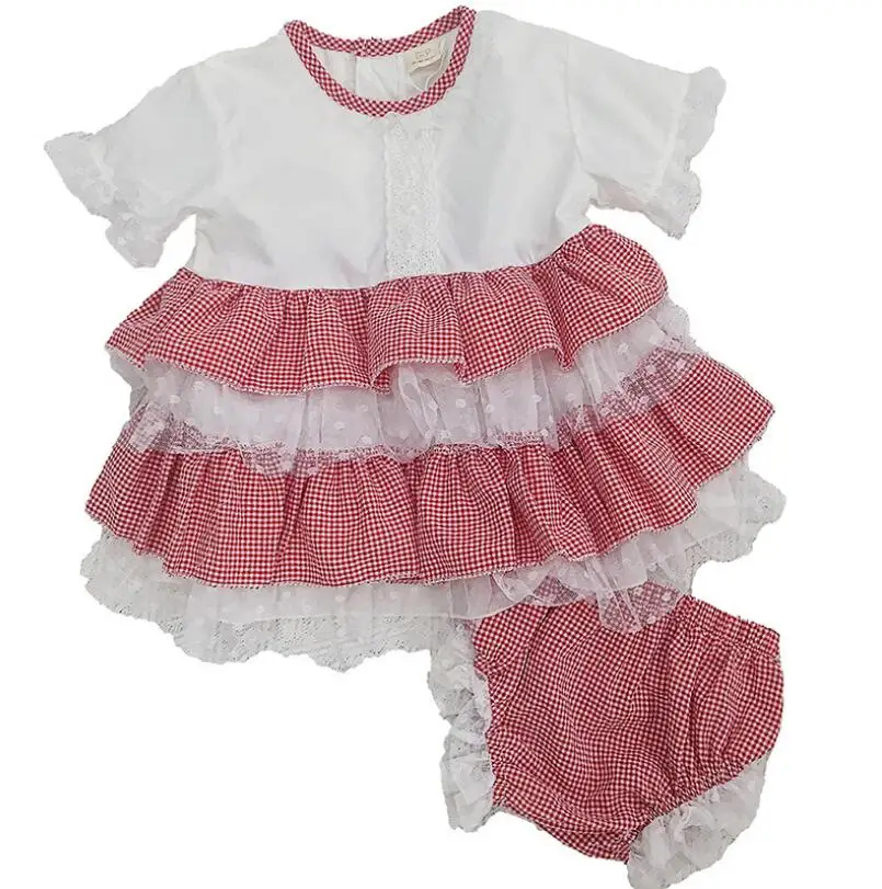 

Retail New Boutique 2019 Baby Girls Summer Cute Plaids Lace Sets, Ruffles Top + Shorts 1-6T
