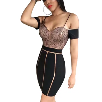 

2020 Summer Bandage Dresses for Women Black Sexy Bodycon Bandage Dress Party Club Spaghetti Strap Patchwork Clothing vestidos