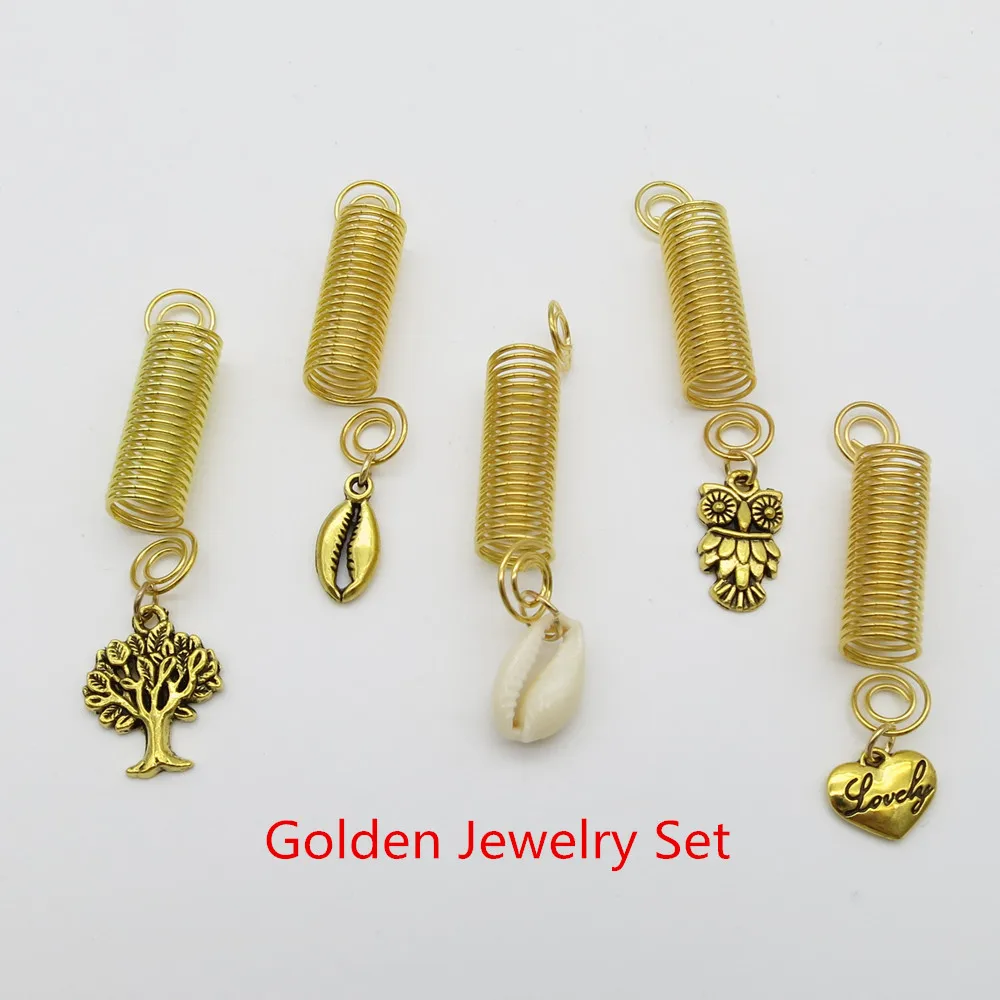 

5pcs/lot spiral jewelry shell charms hair braid dreadlock beads rings tube for Hair Styling Accessories
