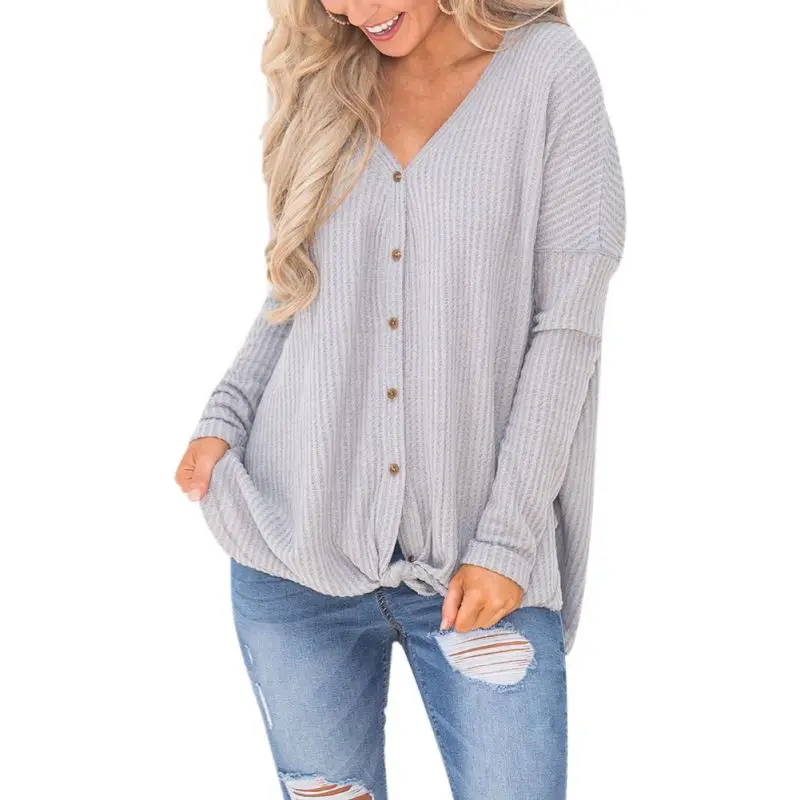 

Casual Lace Up Bowknot Button Loose Tee Tops Black Ladies Knitted Sweaters Long Sleeve V-Neck Women Pullovers Female 3164