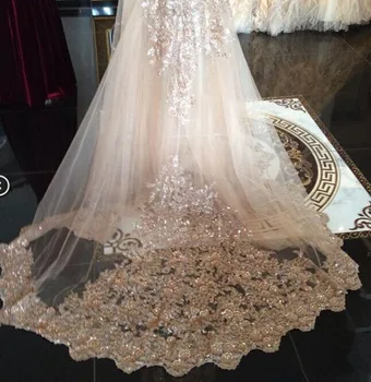 

In Stock Bridal Veils Sequins Luxury Cathedral Veil Appliques Lace Edge Custom Made Long Wedding Veils Wraps