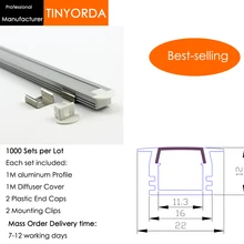 Tinyorda 1000 шт.(длина 1 м) светодиодный профиль Alu светодиодный профиль канала для 11 мм Светодиодные полосы света 1 м светодиодный профиль Alu профильный кабельный канал