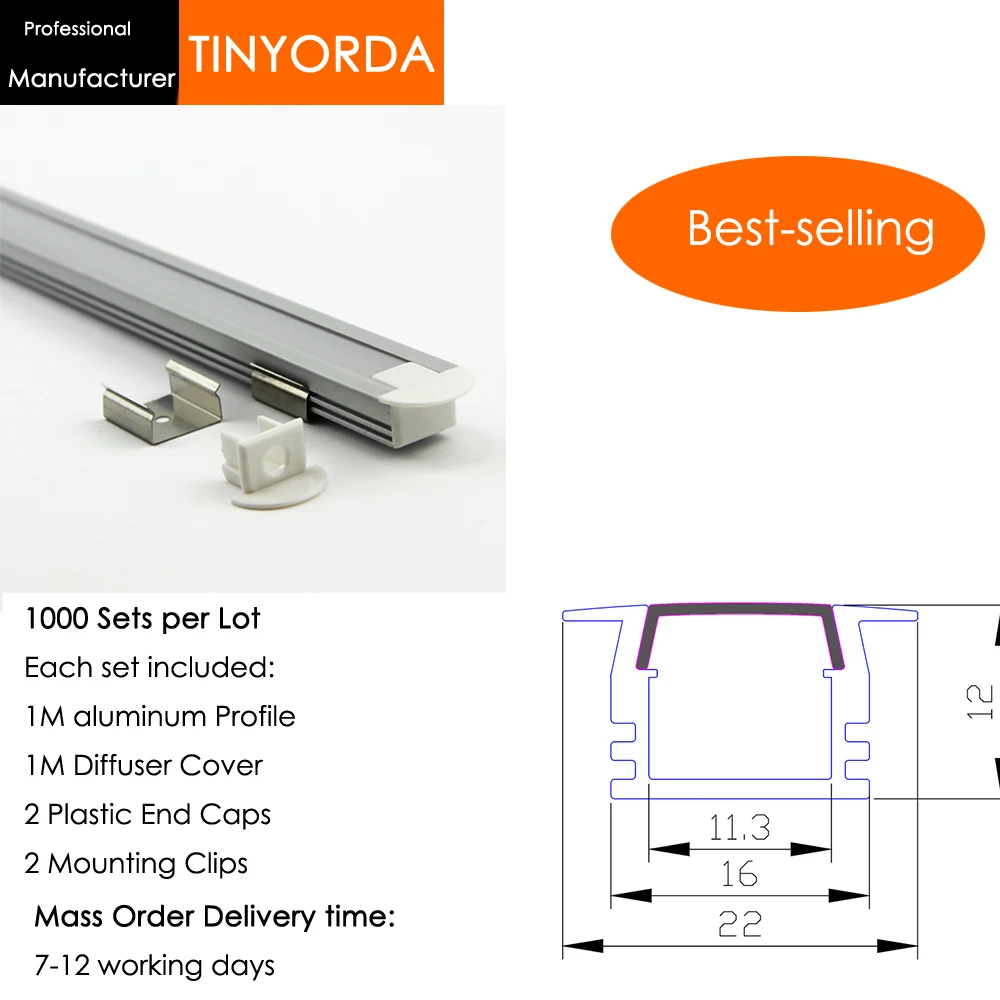 

Tinyorda 1000Pcs (1M Length) Led Alu Profile Led Channel Profil for 11mm LED Strip Light 1M LED Profile Alu Profile channel
