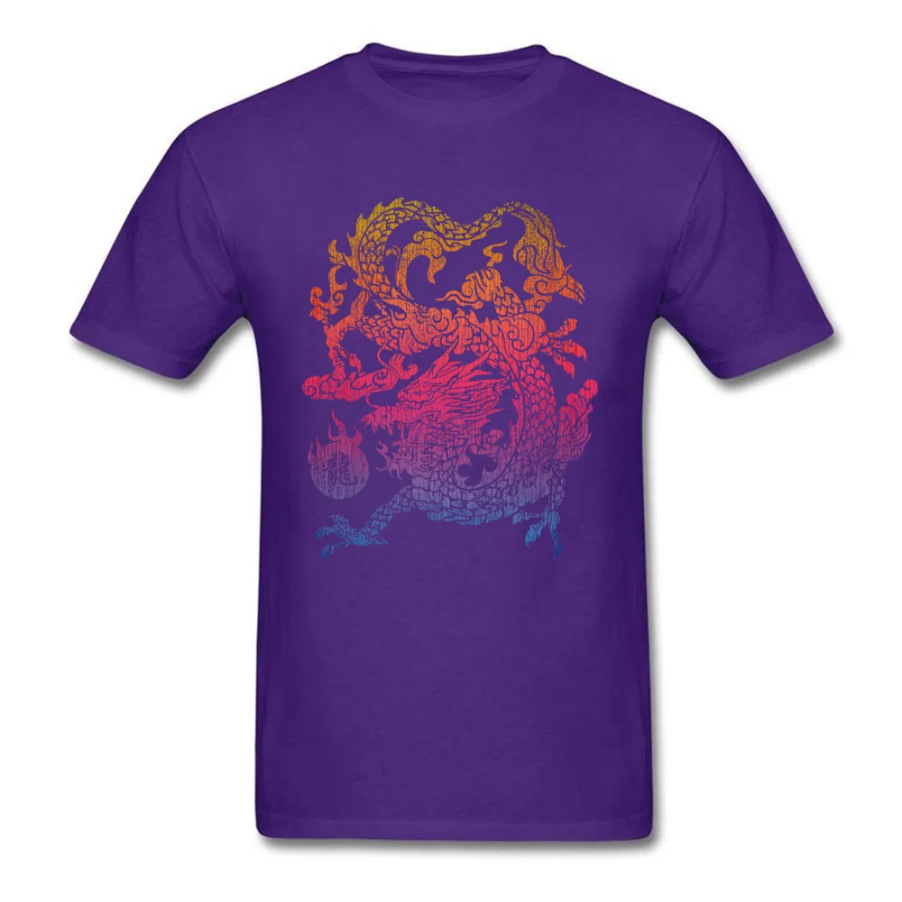 High Quality Printed Custom T-Shirt O Neck Pure Cotton Young Tees Short Sleeve Thanksgiving Day Custom Tops Shirts Chinese Dragon Eat The Sunset Colourful purple