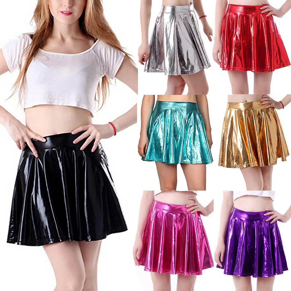

Womens Fashion soft and comfortable Leather Flared Pleated Circle Costume Skater Dance Skirt L50/0110