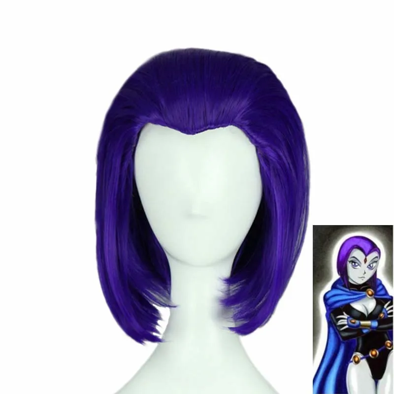 

New Anime Teen Titans Raven Cosplay Wigs Purple Short Heat Resistant Synthetic Hair Perucas Cosplay Wig For Halloween Party