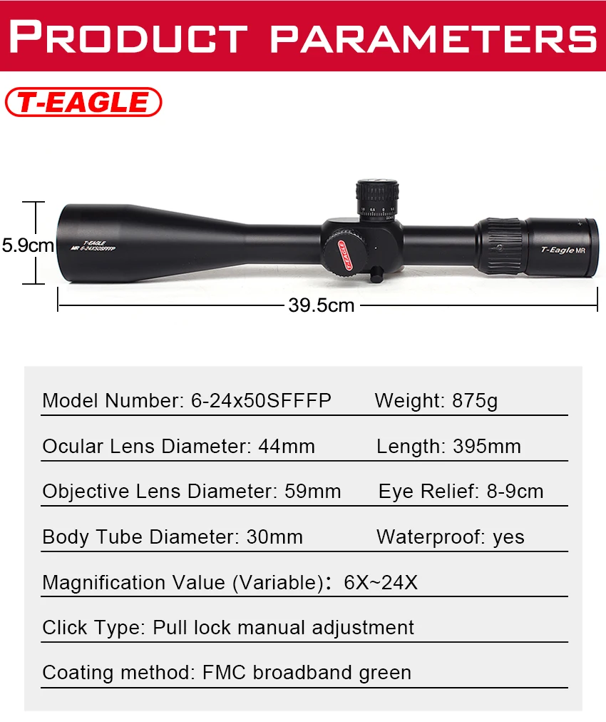 T-Eagle MR6-24X50SF FFP HD Тактический RiflesScope AirRifle снайперская охотничья Оптика прицел винтовки справиться airrifle huntinggun аксессуары