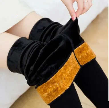 

2018 Winter Plush and Thicker Underpants Skinny and Elastic Pants with High Waist Leggings Solid Color Warm Fat Cotton Pants