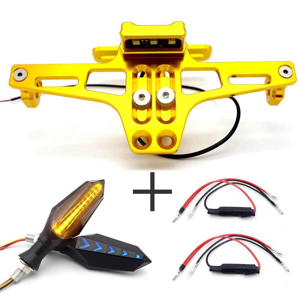 Мотоцикл светодиодный Кронштейн номерного знака держатель CNC регулируемый для honda cb 250 suzuki rmz KTM SXF suzuki gsx s750 Yamaha Virago 250 - Цвет: Gold 2 decoders